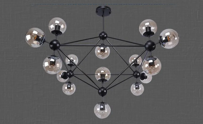 Arte vintage luz de teto hotel sala de estar villa decoração led chandelier lâmpadas pingente E27 lustre de vidro industrial com bolas de vidro