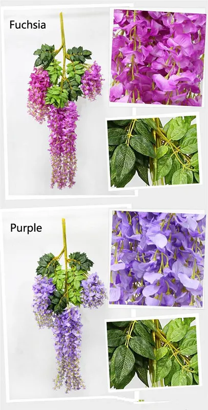 Flores artificiais românticas Simulação Wisteria Vine Decorações de casamento de seda curta de seda curta Bouquet Bouquet Garden Garden A5571877