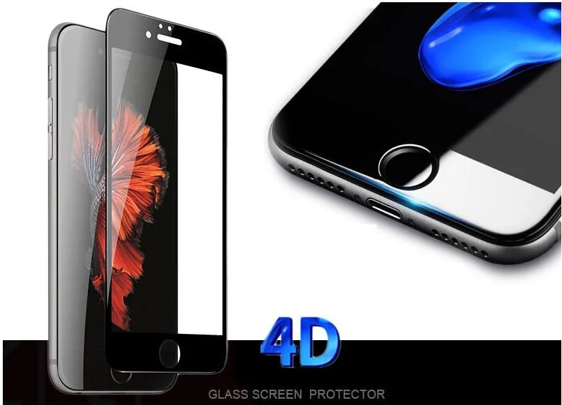 For iPhone 7 Full Screen protector Tempered Glass 4D Curved Surface Cover Explosion-proof Tempered Glass Film 9H Hardness Anti Water Oil