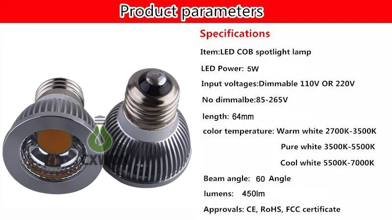 Dimmable GU10 MR16 E27 GU5.3 cob Led Bulb Light 5W Led Spot Bulbs down lights Lamp AC85-265V 12V