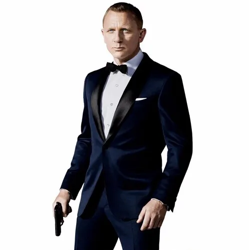 Kostuum Homme Mariage Dark Blue Men Suits Laatste Jas Pant Designs geïnspireerd door pak gedragen in James Bond Bruiloft Pak voor Mannen