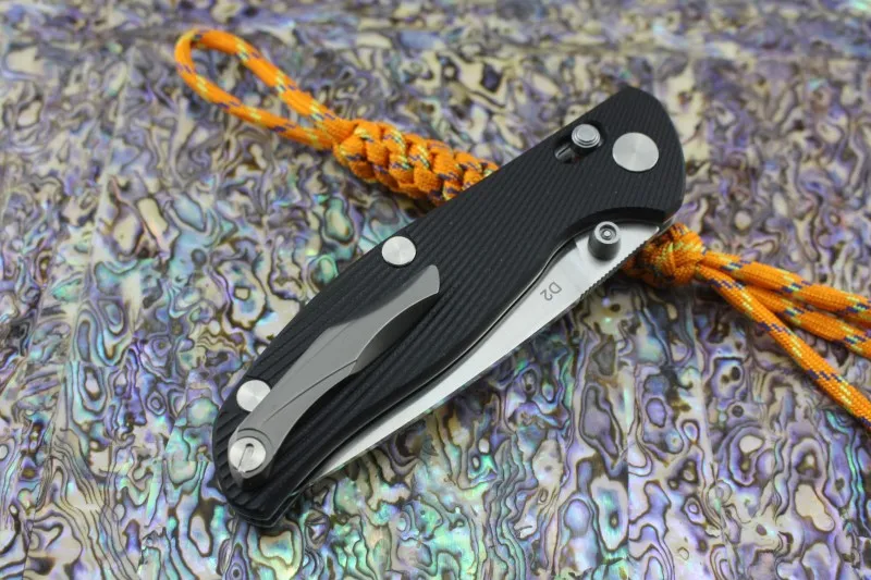 2016 DC design DC-A6 Shirogorov folding knife real D2 Satin Blade Black/Orange G10 Handle with DC nylon sheath Camping tactical EDC tools