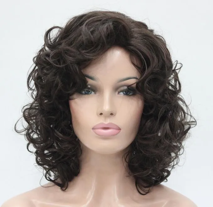 free shipping beautiful fashion Hivision New cute cosplay Dark Chocolate curly short women' full wig