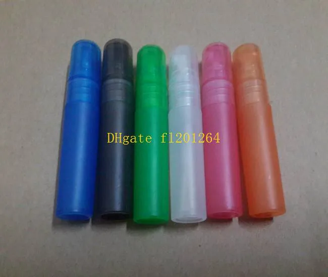 Colorido 5ML Plastic spray garrafas de perfume vazio recarregáveis ​​Atomizador Garrafa transporte de contentores Fedex DHL grátis, 1000pcs / lot