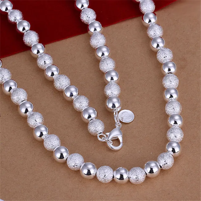 Wholesale 8MM Sand Light Bead Necklace sterling silver necklace STSN086,brand new fashion 925 silver Chains necklace factory sale