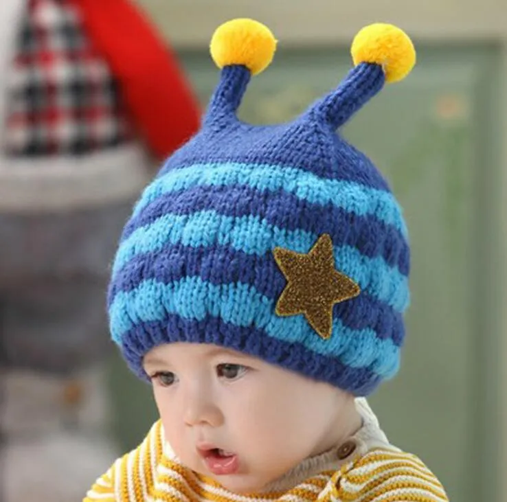 Enfants bébé dessin animé épaissir chapeau fille garçon hiver chaud tricoté laine grands yeux tentacules casquettes coloré enfants insecte abeille polaire bonnet