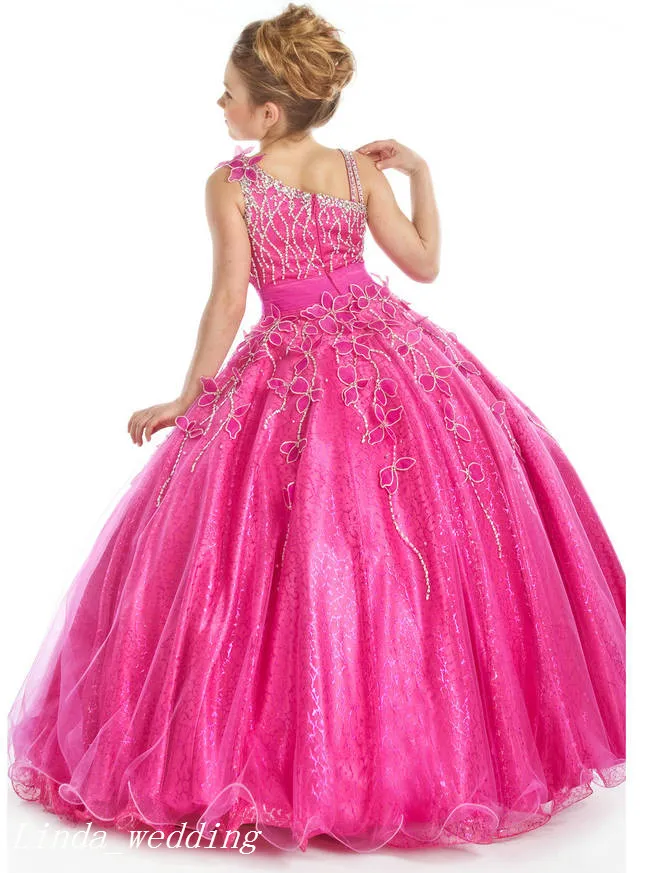 Fuchsia Sparkly Frocks Girl's Pageant Dress Princess Ball Gown Party Cupcake Prom Dress For Young Short Girl Pretty Dress For Little Kid