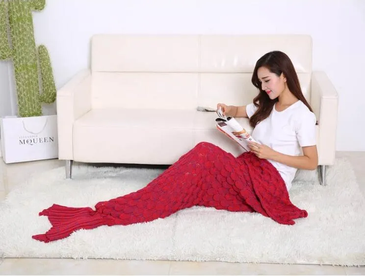 Classical Mermaid Tail Blankets Super Soft Sleeping Bag Hand Crocheted Fish Scale Sofa Blanket Air-condition Blanket Siesta Blankets 195X90