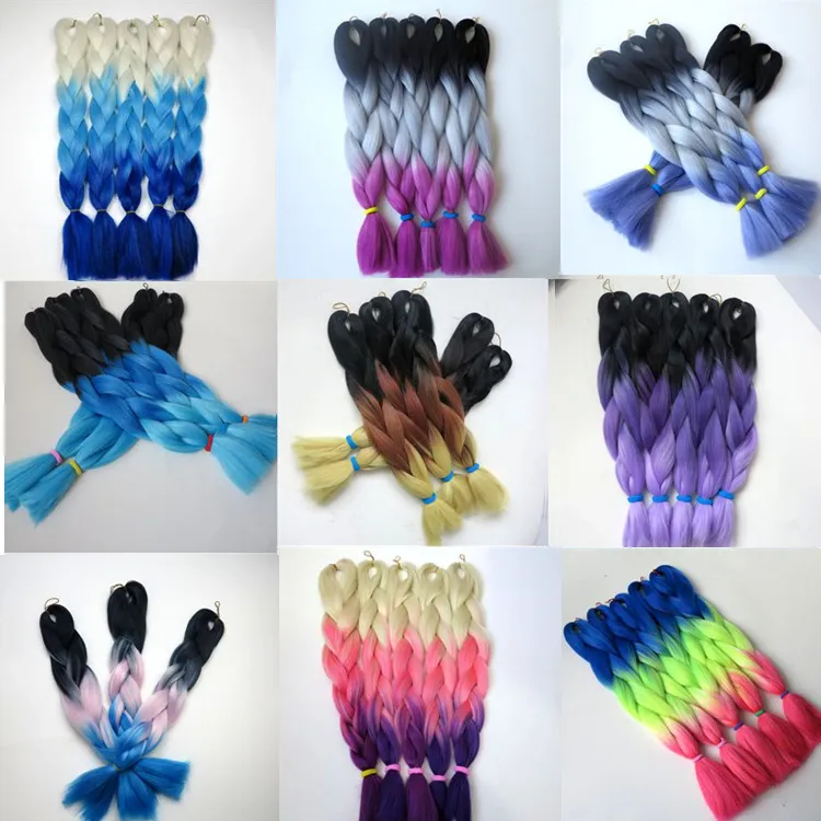 Ombre pelo trenzado sintético 24 pulgadas 100g Ombre tres colores Jumbo Crochet trenzas Twist extensiones de cabello sintético