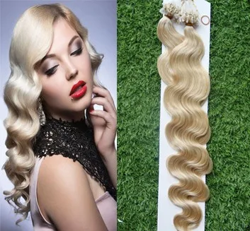 マイクロループリングヘア製品100Sブロンドブラジル毛マイクロループ人間の髪の延長100g体波