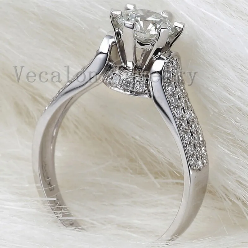 Vecalon luksusowy pierścionek obrączka dla kobiet 1.5ct Cz pierścionek z brylantem 925 Sterling Silver kobieta pierścionek zaręczynowy