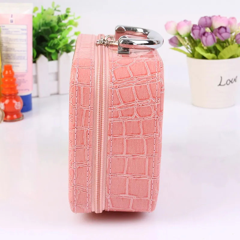 Makeup Box Jewelry Storage Bag Stone Pattern PU Leather Travel Cosmetic Organizer Suitcase For Makeup Case