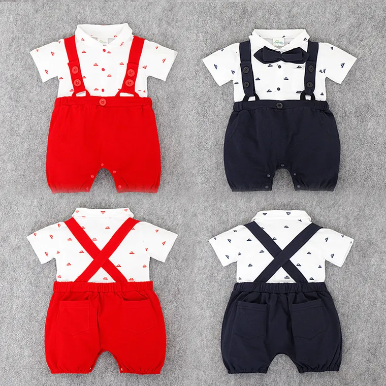 RMY30 NUOVO 2 Design infantile Bambini Gentelmen stile Cotone Fresco manica corta Cinghie Pagliaccetto bambino Arrampicata abbigliamento ragazzo ragazza Pagliaccetto + cappello libera la nave