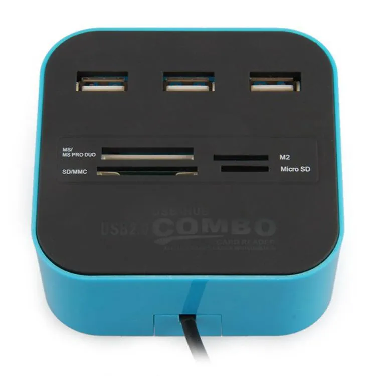 منافذ USB 2.0 Hub 3 منافذ مع قارئ بطاقات Combo لأجهزة الكمبيوتر المحمول SD MMC M2 MS PRO DUO PC