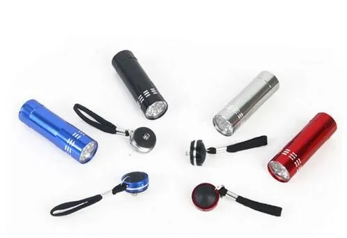 Mini 9 led uv gel cura lâmpada portátil secador de unhas lanterna led detector moeda liga alumínio6222240