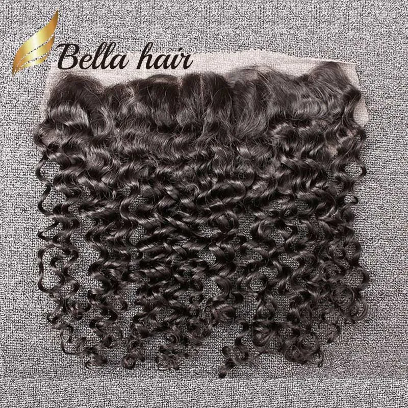 Bella Hair 13x4 kręcona fala Brazylijska ludzkie włosy koronkowe przednie zamknięcie z ucha ucha do ucha Indian Peruvian Remy Virgin Halu