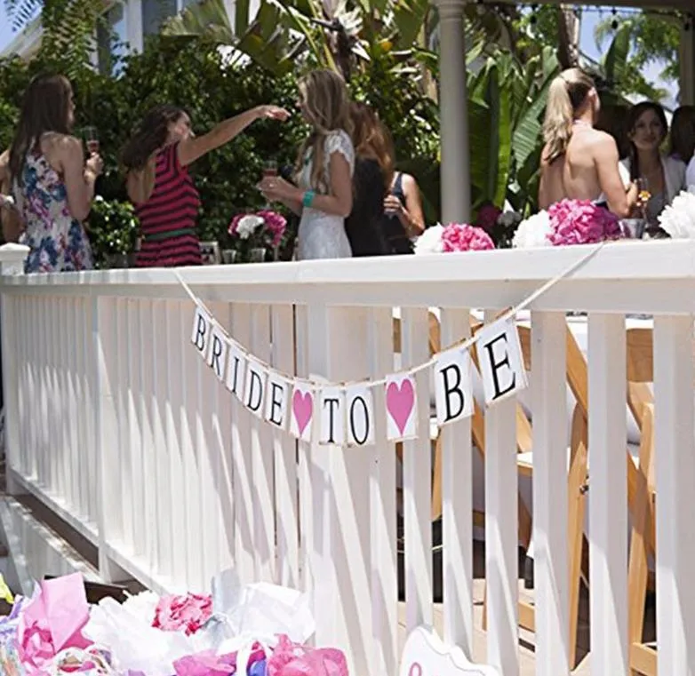 Bridal Shower Bunting Banner Hen Night BRIDE TO BE Banners Burlap Rustic Vintage Party Hanging Decoration square flags festive supplies