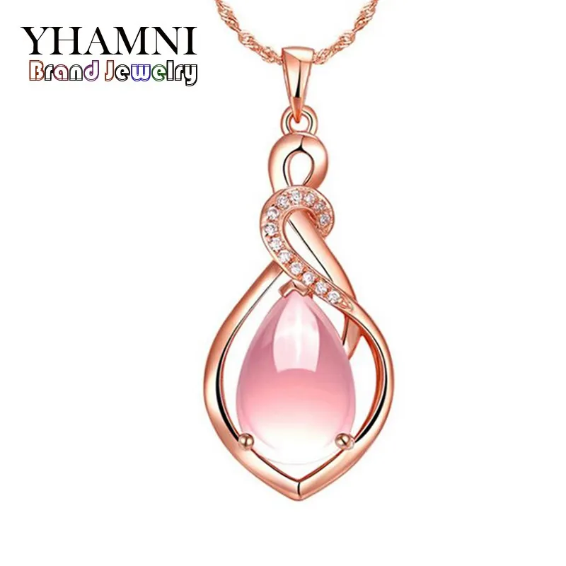 YHAMNI оригинальный реальный природный стерлингового серебра 925 Кристалл ожерелье роскошные 4 ct натуральный розовый камень Ожерелье для женщин XL1