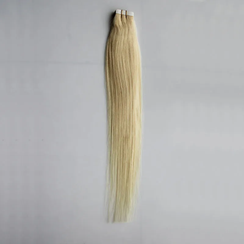 6a platina blonda rakt hår brasiliansk hud väft hår 20 stycken blont tejp humant hår 30g 40g 50 g 60g 70g