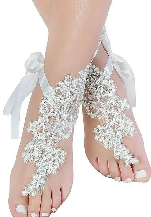 Sapatos de Casamento Do Laço barato Branco Tamanho Livre Acessórios De Noiva Curto Footchains Para O Casamento de Praia Frete Grátis