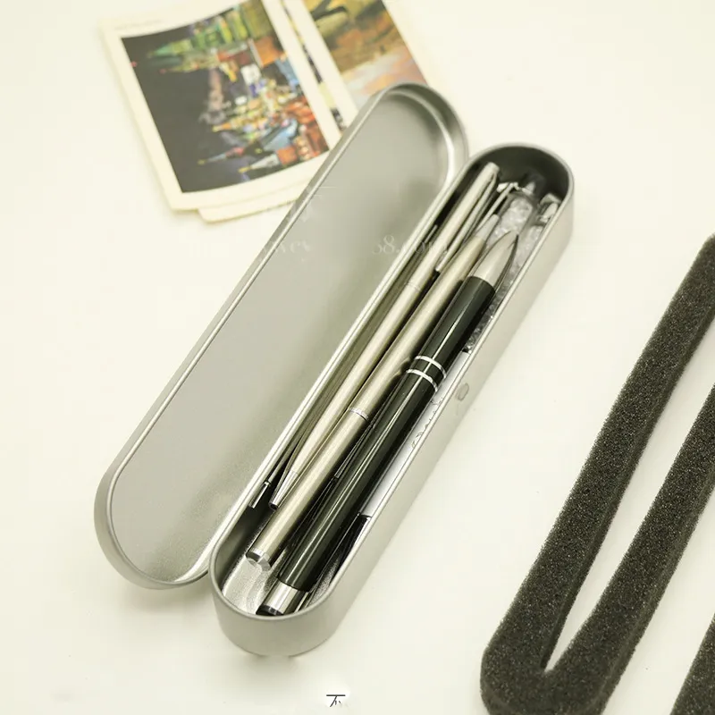 Metal Tin Pencil Cases Single Pen Empty Silver Storage Box Case with Sponge Gift Boxes Organizer