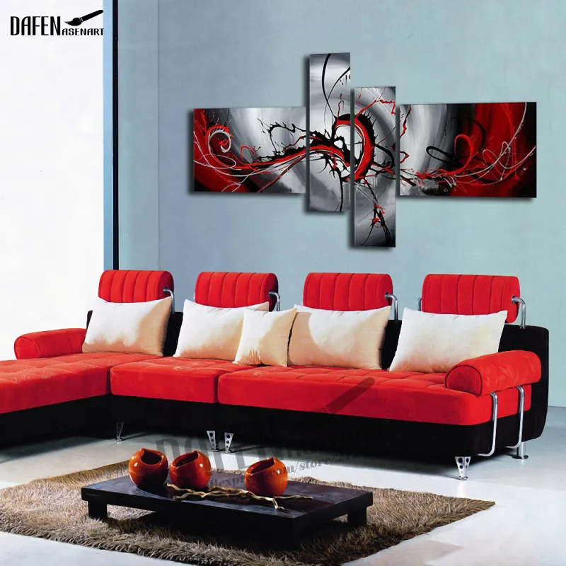 Hand Painted Abstract Oil Painting on Canvas Red and Gray Wall Picture Abstract Canvas Paintings Home Decor Art No Frame