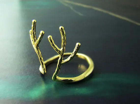 2015 Fashion 18k gold plated silver plating ring Big antlers rings for women wholesale and Blend Color 