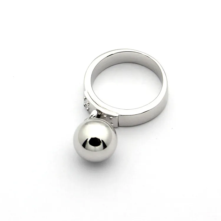 Titanium steel jewelry wholesale hanging bead ring 18K gold hanging ball ring ladies ring6993207