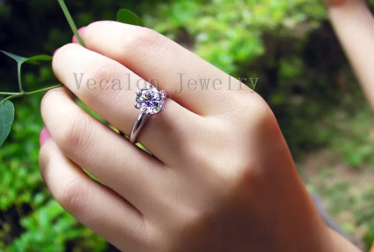 Vecalon 2016 moda novo anel de casamento para as mulheres 2ct simulado diamante cz 925 esterlina prata feminina banda faixa de dedo anel