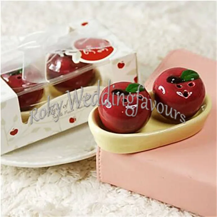 DHL LIVRAISON GRATUITE 200 PCS = 100 Ensembles Apple of My Eye Salières Poivrières Faveurs De Mariage Baby Shower Party Événements Cadeaux Souvenirs Idée Souvenir