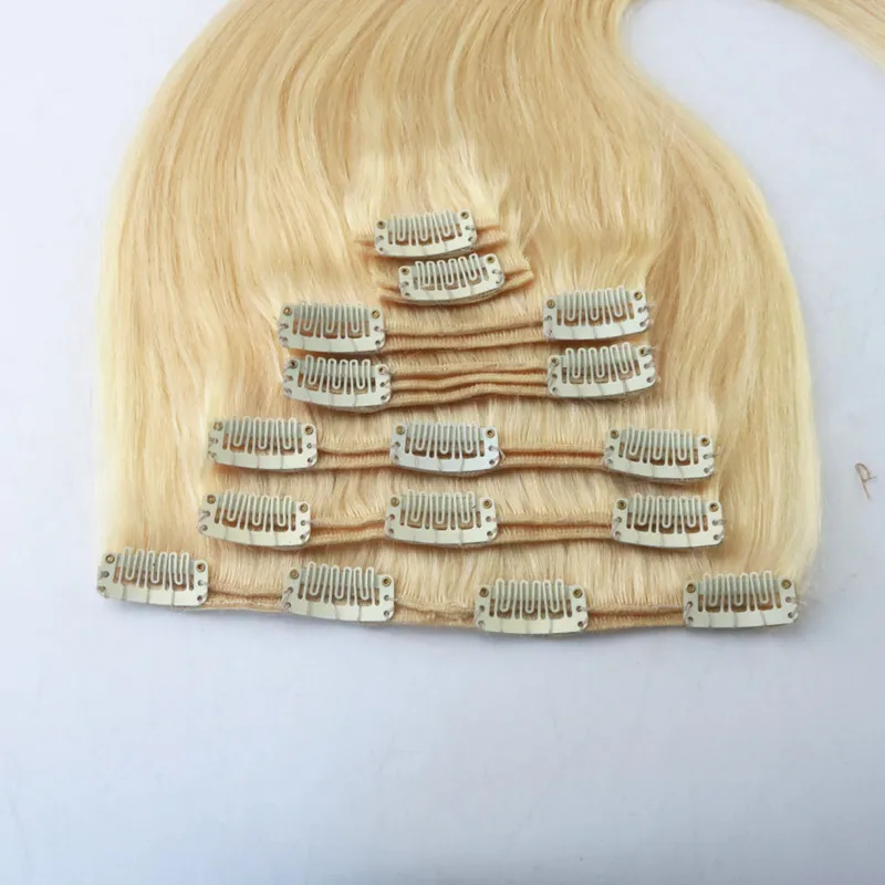 613 Bleach Blonde hair virgin thick clip in hair extension 100g Straight african american clip in human hair extensions