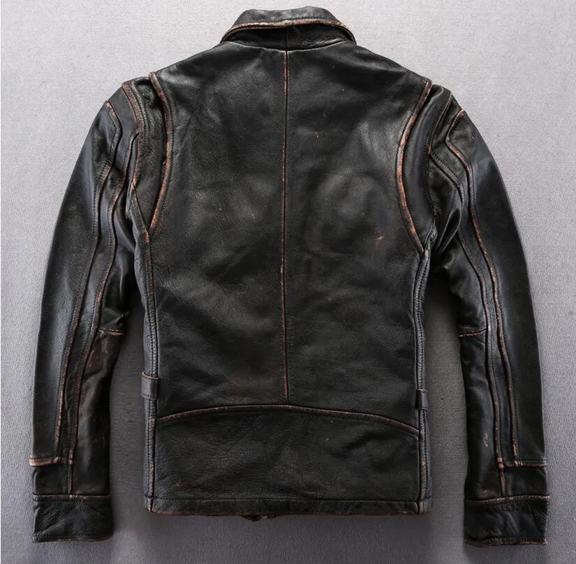 Queda-Foreign comércio boutique de roupas de couro bens de fazer crise bioquímica locomotiva velha jaqueta de couro real casaco de couro lapela M-3XL