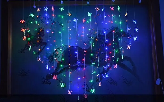 Buiten glanzende vlinder hartvormige kleurrijke LED-lichten touw met controller hangend licht voor bruiloft kerstfeest AC110V-2270S