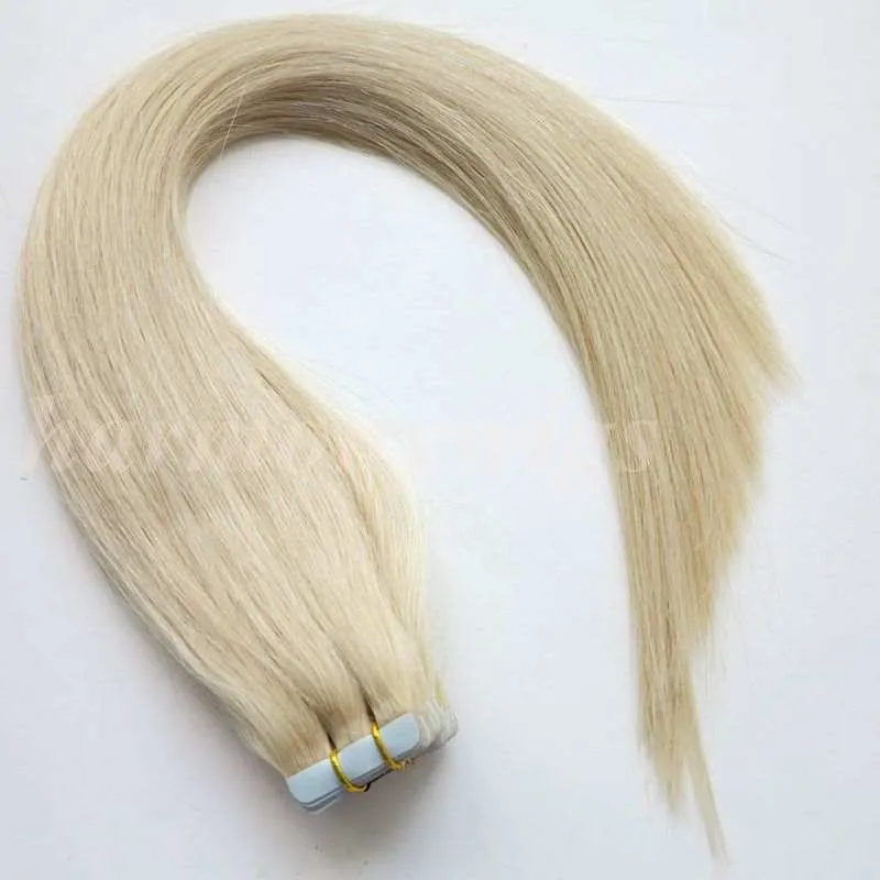 100g Bande dans les Extensions de Cheveux Droite Brésilienne Indienne cheveux humains Colle Peau Trame 18 20 22 24 pouces # 60A couleur