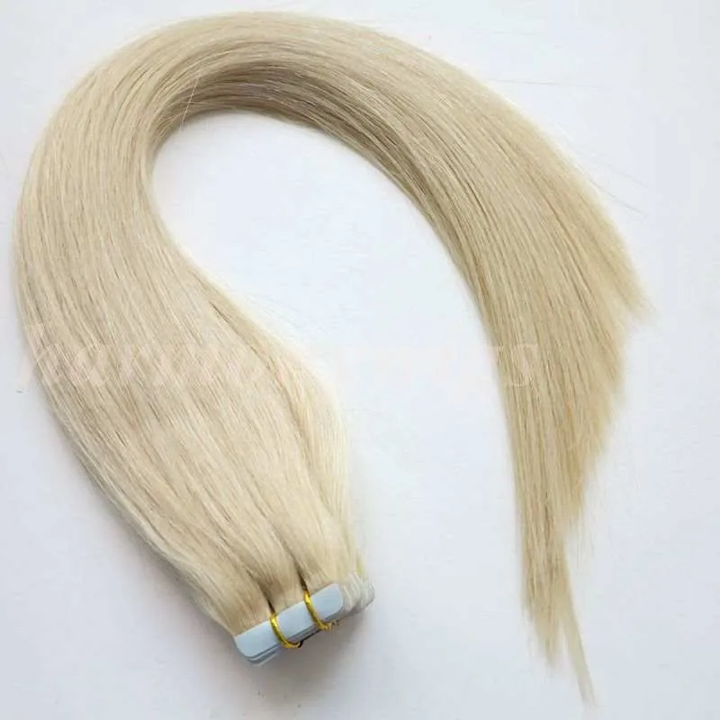 50G 20st Tape in Human Hair Extensions 18 20 22 24 tum 60a Färglime hud wefts pu tejp mänskligt hår2154612