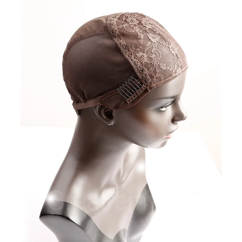 Greatemy Professional Wig Caps för att göra peruk med kammar och justerbara band Swiss Lace Brown Medium Storlek