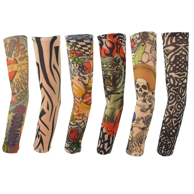 Nouveau nylon élastique faux tatouage temporaire des conceptions de manches du corps tatoue pour les hommes frais 4237762