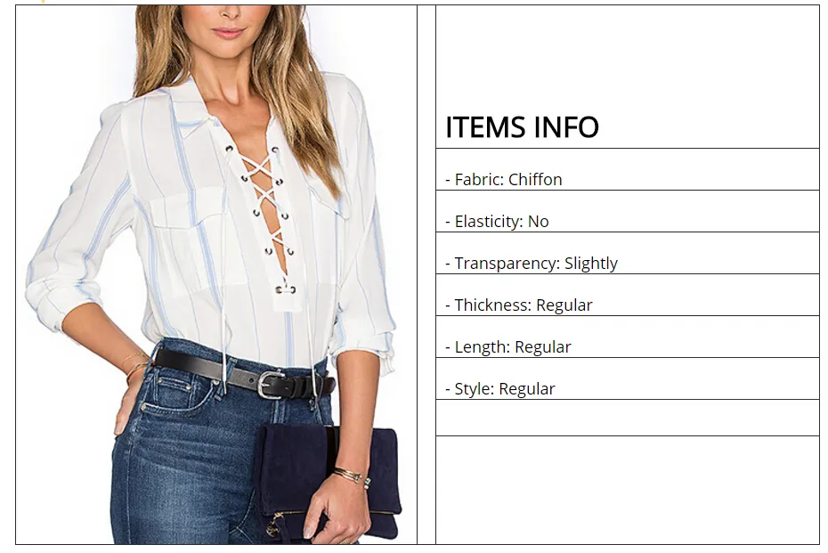 2016 Blue Stripe White Shirt Front Lace Up Tie Up Pocket Sheer See Through Long Sleeve Blouse Sexy Ladies Office Shirts 