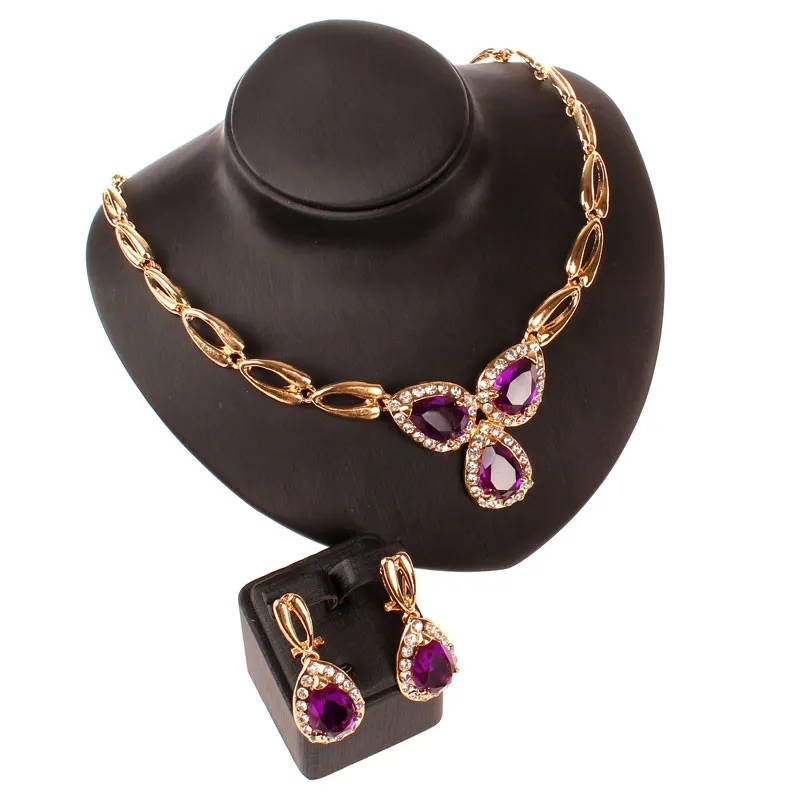 Ensemble de bijoux en cristal autrichien violet, collier, Bracelet, boucles d'oreilles, bague, Costume de fête de mariage, boîtes