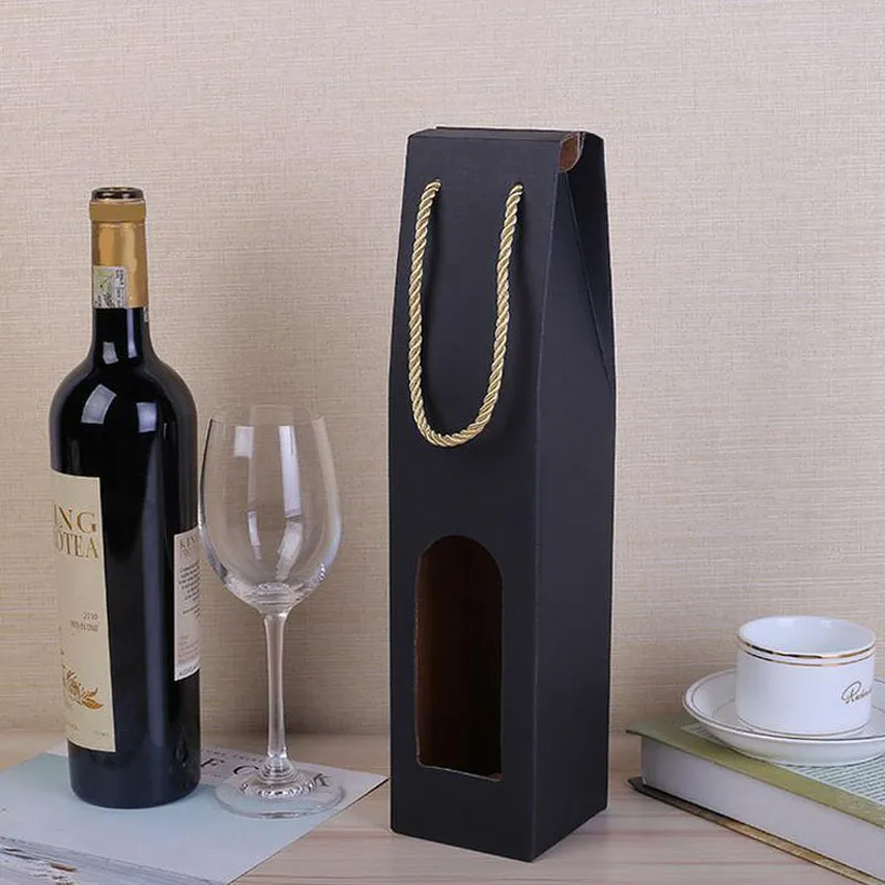 Kraft kağıt tek şarap torbaları kırmızı şarap kolu pencere ile noel çanta ambalaj çanta hediye çantası favor ZA5005
