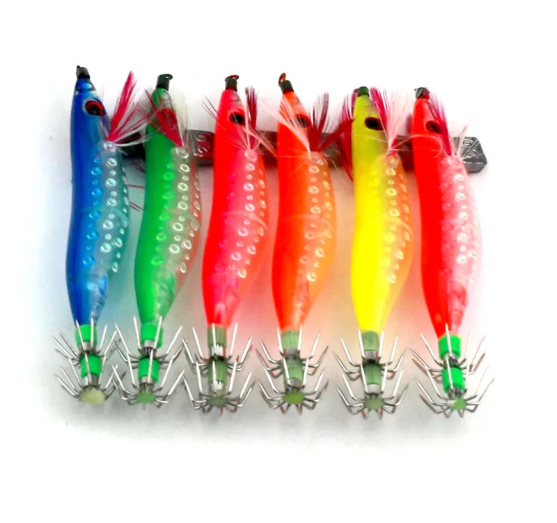 Marke Seawood Luminous Jigs lockt 6 farben Tintenfisch Crankbait angelhaken 10 cm 9,1g Nachtleuchtende Kunststoff Garnelen garnelen harte Köder
