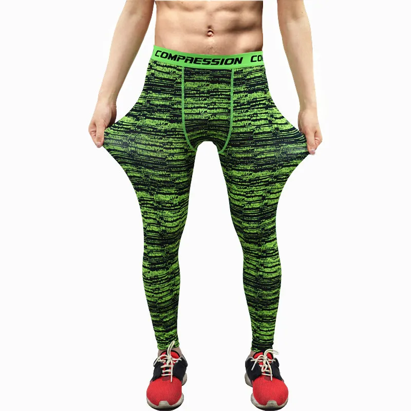 All'ingrosso-2016 Pantaloni da compressione da uomo Calzamaglia da corsa sportiva Pantaloni da palestra da basket Bodybuilding Pantaloni da jogging da uomo Leggings skinny verde militare