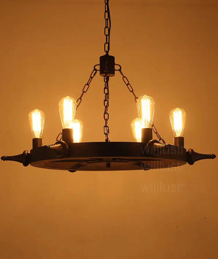 Willlustr Antiqued железа руль подвесной светильник приковано металла висит освещение подвеска свет лофт ресторан отеля кафе-бар