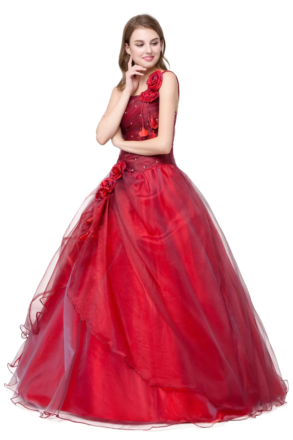 Red Quinceanera jurken goedkoop 2017 Sweet 16 tieners ball jurk debutante maskerade prom jurken goedkoop real po one schouder formal1168728