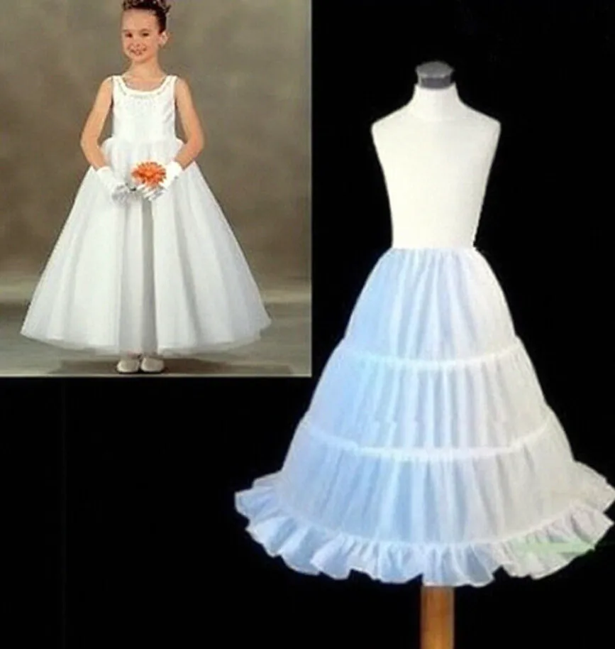 Beyaz Çocuklar Için Pettocoat Çiçek Kız Jüpon Düğün Custume Crinolina Kids 'Aksesuarları A-line 3 Çemberler Ucuz Kabarık Etek