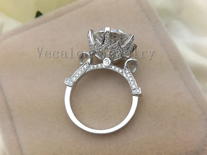 Vecalon fashion Crown wedding ring for women Round cut 3ct Simulated diamond Cz 925 Sterling Silver Female Engagement Band ring