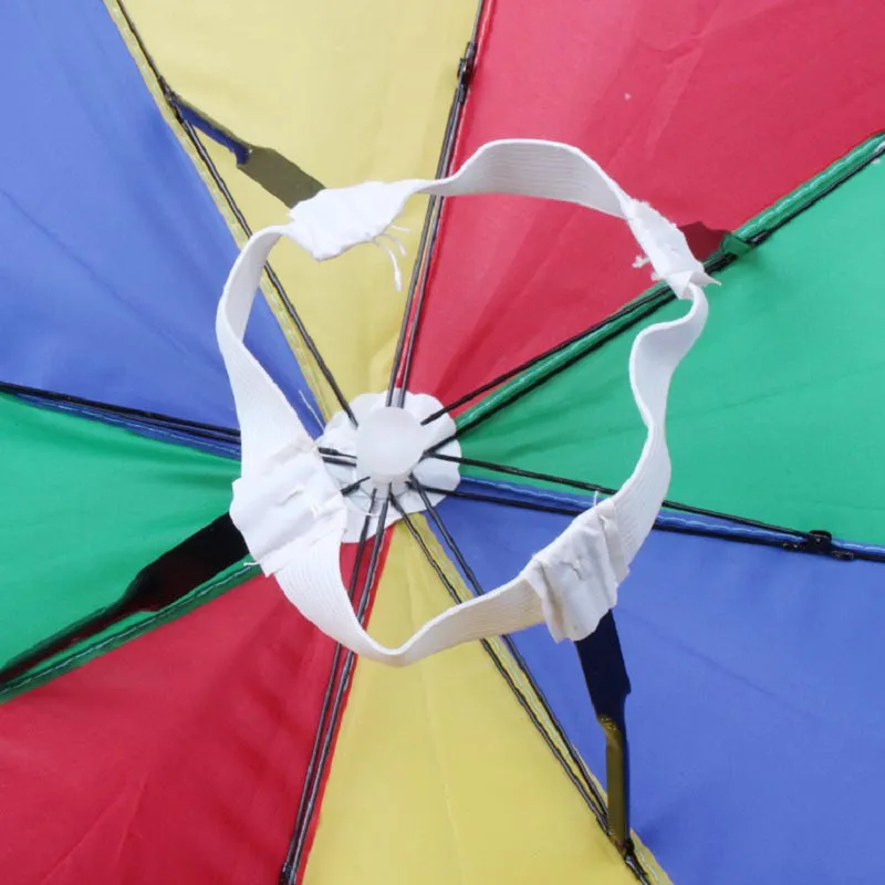 Regenschirm Hut Elastische Stirnband Metall Rahmen Regenbogen Kappe Regen Sonnenschirm Tragen Kopf Hüte Für Klemm Angeln ZA0514