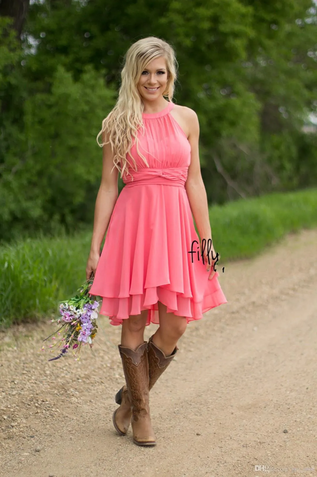 Western bridesmaid dresses with cowboy boots sale