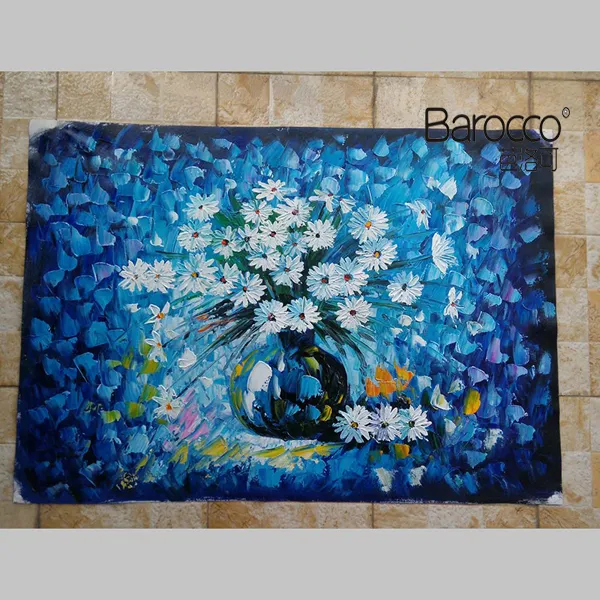 100% pintado a mano naturaleza muerta pintura al óleo sobre lienzo flores azules en el jarrón pintura moderna Simple decoración de la pared del hogar arte