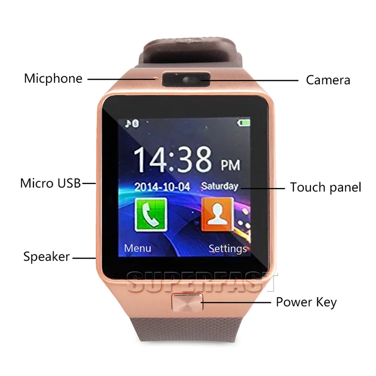 DZ09 inteligente reloj Dz09 Bluetooth inteligente Android Relojes Smartwatches SIM inteligente teléfono móvil reloj con sedentario Recordatorio de contestación de llamadas